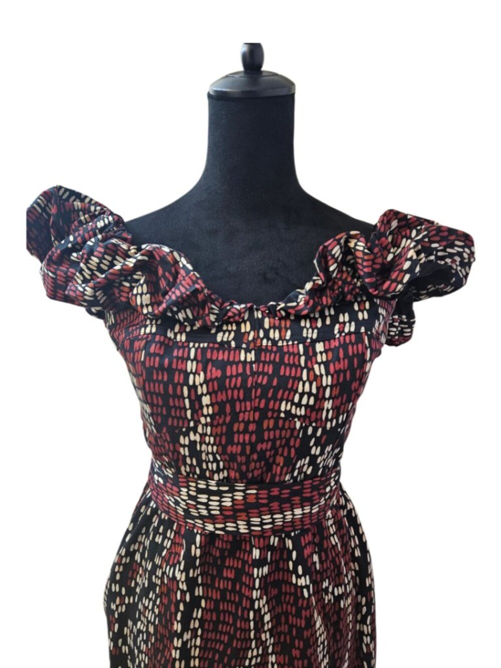 Poplin Flattering Ruffled Shoulder Printed Sheath Dress -Size 6